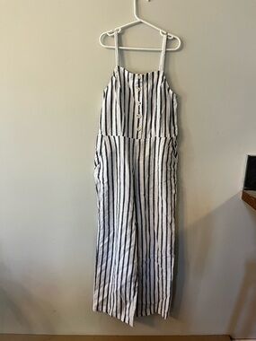 Old Navy White and Black Striped Linen-Blend Jumpsuit